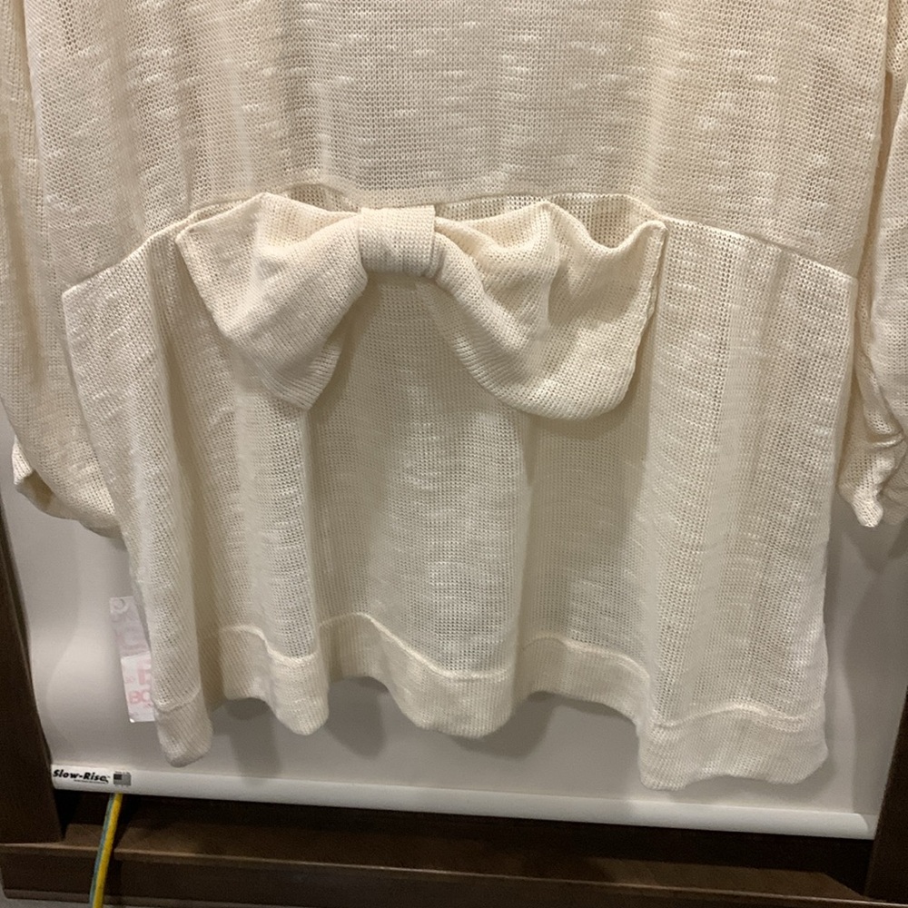 BongoPlus Cardigan Sz 2X NEW cream color open front Back Bow All Seasons Sweater - Picture 2 of 6